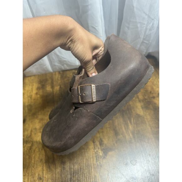 Birkenstock Womens London Brown Leather Clog Sandals Sz 9 EU40 Buckle Strap - Picture 1 of 11